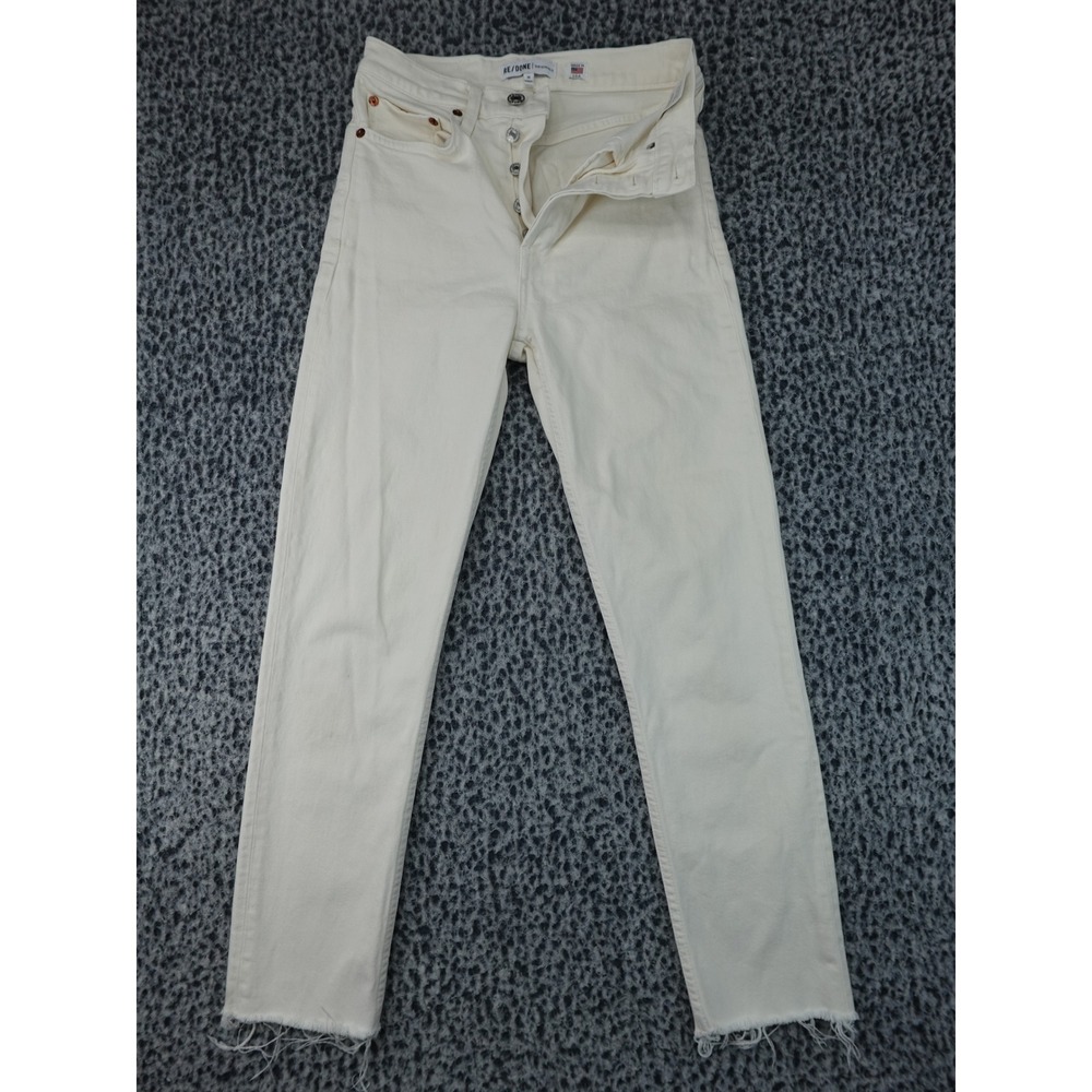 RE/DONE High Rise Ankle Crop Jeans Womens 25 Vintage White Raw Hem